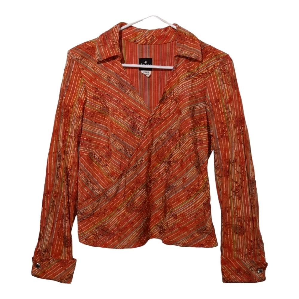 Vintage KYE Pointy Collar V-Neck Long Sleeve Fitted Women's Blouse 70's Vibe